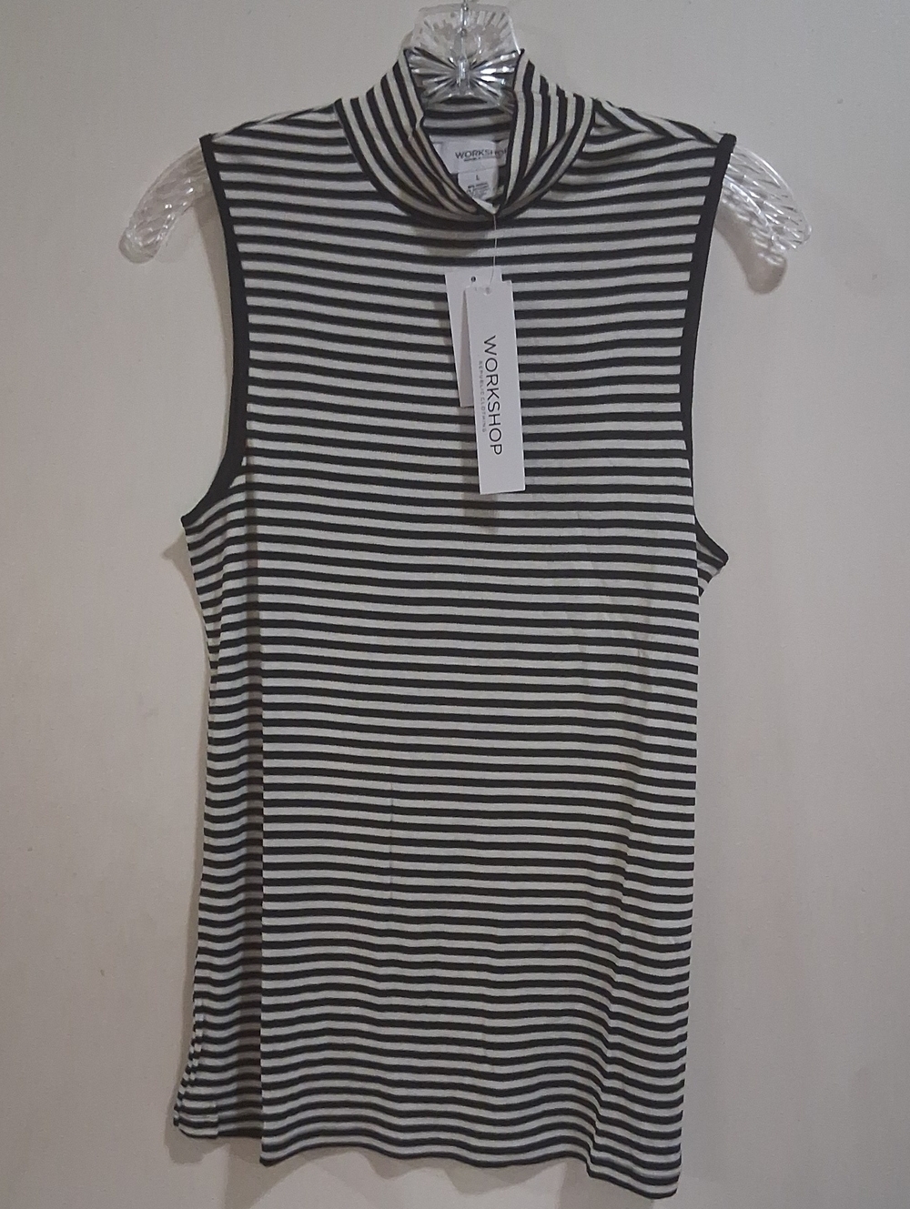 Nwt Workshop Republic Clothing Black and White Striped Sleeveless Mock Neck Tank